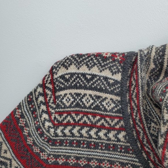 Eddie Bauer Womens Nordic Wool Cowl Neck Pullover Sweater Size XL Gray Red - Picture 9 of 14